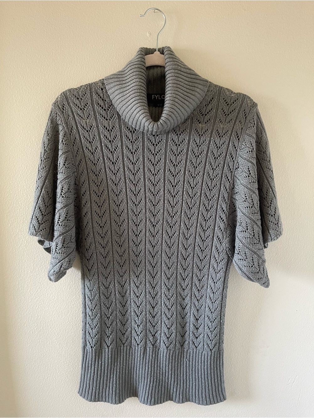 FYLO Light Gray Open-Knit Cowl Neck Sweater